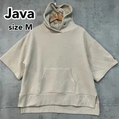 Java  ジャバ 美品 ドルマン 半袖パーカー M オフホワイト 立体キルティング風柄 プルオーバー ゆったり オーバーサイズ トップス ★ ■◇のサムネイル