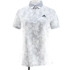 アディダス adidas AEROREADY ゴルフウェア 半袖 ポロシャツ M 灰系 ライトグレー ボタニカル柄 ハーフボタン プリント リブ タグ付