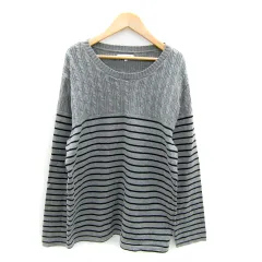 グローバルワーク GLOBAL WORK カットソー 長袖 ラウンドネック ボーダー柄 切替 ニット L グレー 黒 ブラック /SY27 ■MO