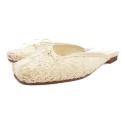 ルタロン Le Talon スクエアレースバレエミュール サンダル フラットシューズ リボンモチーフ S 白 ホワイト /GV