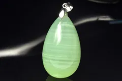 【１点物】透明感◇上質 シルバー925 サーペンティン(蛇紋石)　32x18mm　ドロップ ペンダントトップ パワーストーン 天然石 _PC7296