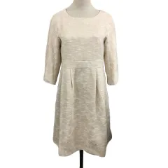 アナトリエ ANATELIER ワンピース フレア ひざ丈 総柄 七分袖 38 ベージュ