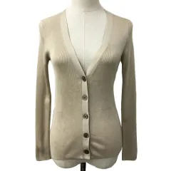 ユナイテッドアローズ UNITED ARROWS カーディガン ニット Vネック シルク リブ 長袖 38 ベージュ