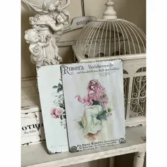 ブリキ看板飾り人物レトロ女性天使アンティーク風置物プレートインテリア小物お洒落春