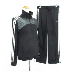 アディダス adidas セットアップ 上下 ジャージ ジャケット 長袖 ジップアップ パンツ ロング丈 ライン ロゴ S ブラック×ホワイト スポーツウェア ※EKM