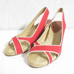 美品 Christian Louboutin クリスチャンルブタン エスパドリーユ ウエッジソールサンダル 36 レッド レディース 古着 中古 USED