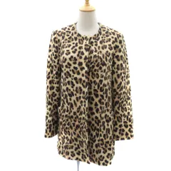 ザラ ベーシック ZARA BASIC ノーカラーコート ミドル丈 ヒョウ柄 レオパード柄 M マルチカラー ベージュ /YK13