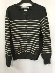 グレー×薄ベージュボーダー ニットカーディガン サイド黒