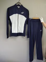 M11095 【上下セットアップ】 PUMA プーマ ジャージ Lサイズ レディース ネイビー×ホワイト 長袖 ロゴプリント スポーツ トレーニング 春秋冬