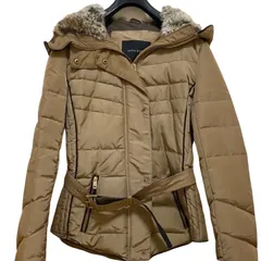 ZARA BASIC ザラ フード ベルト ファー ダウンコート ジャケット Mサイズ ベージュ系