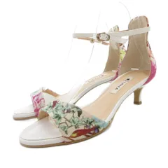 ダイアナ DIANA アンクルストラップサンダル ヒール 花柄 スムース 23cm 白 ホワイト /GV