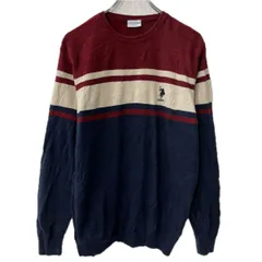 U.S.POLO ASSN. コットンニット セーター L レッド ホワイト ネイビー ユーエスポロアッスン コットン プルオーバー 秋物 a711-6221