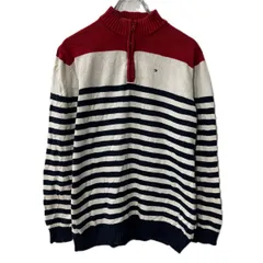 TOMMY HILFIGER コットンニット セーター XL レッド ホワイト ネイビー トミーヒルフィガー コットンハーフジップ ボーダー 秋物 a711-6223