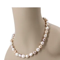 【品質保証】 本真珠バロックネックレス＆イヤリングセットまたはピアスセット 大粒 9.5-10.5mm 冠婚用