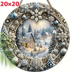 クリスマス＊冬の街並みアート 20×20cm リース風アクリルボード✨ 玄関リース・壁掛け・冬インテリアに🎁