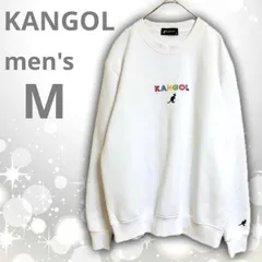 【即決ご希望額はコメントへ】 美品　KANGOL カンゴール　カラフル ロゴ 刺繍　スウェット　ホワイト　Ｍ　裏起毛　トップス　トレーナー　ユニセックス　ビッグシルエット　クルーネック　ストリート　カジュアル　カンガルー　アニマル　レインボーカラー　長袖　丸首