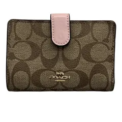 COACH(コーチ) 2つ折り財布 シグネチャー 23553 ブラウン×ピンク L字ファスナー レザー