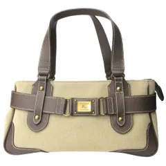 美品 BURBERRY BLUE LABEL バーバリー ブルーレーベル トート ハンド バッグ チェック キャンバス レザー ベージュ/ブラウン レディース 古着 中古 USED