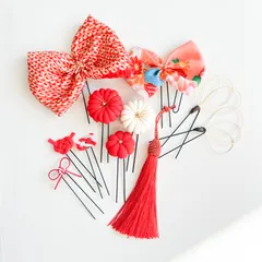 〔501〕七五三髪飾り　リボン　赤系　七五三　753