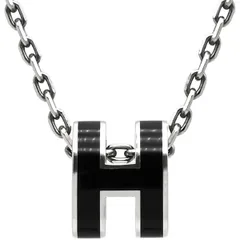 エルメス HERMES ネックレス ポップアッシュ ミニ ペンダント メタル ラッカー ブラックXシルバー Hモチーフ 【中古】