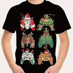 【送料無料】ジュニア キッズ クリスマストップ、クリスマスにぴったりのキッズTシャツ 熱転写3DプリントTシャツ  パロディ 子供服 男の子 女の子 小学生 中学生  半袖 トップス スポーツ キャンプ 夏服 コットン100%