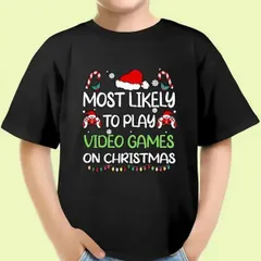 【送料無料】ジュニア キッズ クリスマスグラフィックTシャツ - 面白い「クリスマスで最ももゲームを遊ぶ」言葉 熱転写3DプリントTシャツ  パロディ 子供服 男の子 女の子 小学生 中学生  半袖 トップス スポーツ キャンプ 夏服 コットン100%