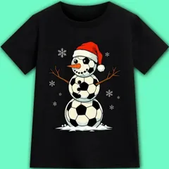 【送料無料】ジュニア キッズ サッカー雪だるま＆フットボールクリスマスTシャツ 熱転写3DプリントTシャツ  パロディ 子供服 男の子 女の子 小学生 中学生  半袖 トップス スポーツ キャンプ 夏服 コットン100%