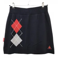 【超美品】ルコックゴルフ ニットスカート ネイビー×レッド 一部アーガイル柄 裏地付 レディース 7 ゴルフウェア le coq sportif