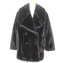 ITGJ1HRT8XXK 美品 FENDI フェンディ ダブルブレスト フェイクファー コート ブラック 黒 ブラウン 茶 サイズ40 レディース アウター