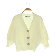 ザラ ZARA ボリュームスリーブカーディガン 七分袖 Vネック USA S ホワイト /MY ■OS