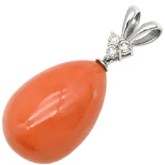 ペンダントトップ 珊瑚 ダイヤ プラチナシルバー ピンク サンゴ ネックレストップ 【中古】