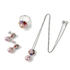 真珠ネックレス 最高級大粒本真珠9-10ｍｍ 魅惑の三点セット（真珠ペンダント,真珠ピアス,真珠リング） フワラーモチーフ 全3色カラー（冠婚葬祭 結婚式 フォーマル）