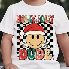 【送料無料】ジュニア クリスマスTシャツ ホーリージャリー・デューデサンタハットグラフィックティー 熱転写3DプリントTシャツ  パロディ 子供服 男の子 女の子 小学生 中学生  半袖 トップス スポーツ キャンプ 夏服