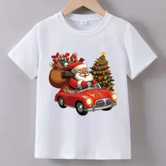 【送料無料】ジュニア キッズ フェスティブ サンタクロース プリント Tシャツ 熱転写3DプリントTシャツ  パロディ 子供服 男の子 女の子 小学生 中学生  半袖 トップス スポーツ キャンプ 夏服