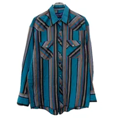 Wrangler 長袖 ストライプシャツ L ターコイズブルー マルチカラー ラングラー スナップボタン ウエスタンシャツ 春物 a711-6285のサムネイル