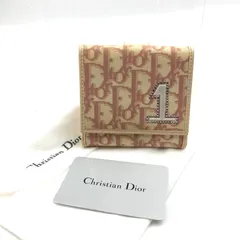 ■美品■Christian Dior クリスチャンディオール　トロッター1番　ロゴグラム　三つ折り財布　ピンク×ベージュ　コーティングキャンバス×レザー　シルバー金具　イタリア製　刻印あり　ビジュー　レディース　ラグジュアリー　高級　ハイブランド　カード、袋