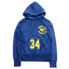 良品 CHAMPION チャンピオン リバースウィーブ パーカー ダメージ クラシック加工 単色タグ カレッジロゴ スウェット 緑タグ S ブルー メンズ 古着 中古 USED