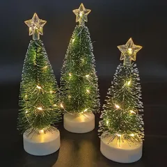 クリスマスツリー 卓上 卓上ツリー LEDライト付き 飾り 3点セット ミニ 雪松 電飾 プレゼント ブルーグリーン Christmas tree 高さ16.5cm 高さ18.5cm 高さ21cm 1