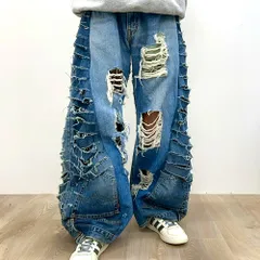 再構築　リメイクデニムパンツ　トラックパンツ　　デニムパンツ 2025年最新】再構築 デニムパンツの人気アイテム - メルカリ