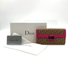 ■良品■Christian Dior クリスチャンディオール　トロッター　ロゴグラム　長財布　ロングフラップウォレット　キャンバス×レザー ベージュ×ピンク　ロゴプレート　シルバー金具　イタリア製　刻印あり　02-LU-0095 ギャランティー、保存袋、箱付き