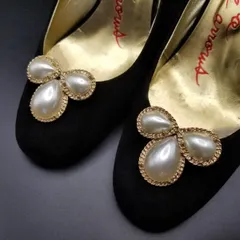 Musi 大粒パール ペアシェイプ レトロ ヴィンテージ シューズ クリップ 靴用 装飾品 大ぶり フォーマルにも R16-M