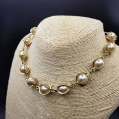 121 スワロフスキーゴールドパールネックレス K14ゴールドフィルド 