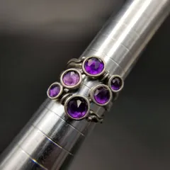 Didae イスラエル ヴィンテージ 紫石 3連バンド 925 シルバー リング 指輪 銀 極幅広 存在感 ステートメントジュエリー R16-Q