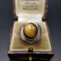 タイーガーアイ オーバル カボション 925 シルバー ヴィンテージ テーパード リング 指輪 銀 シンプル ソリテール クラシカル R16-Q