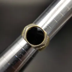 オニキス ラウンド インレイ 六角形 925 シルバー ヴィンテージ シグネット リング 指輪 銀 CZ装飾 ゴールドトーン メンズジュエリー R16-Q