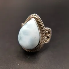 大粒 ラリマー/ペクトライトカラー カボション ペアシェイプ 925 シルバー ヴィンテージ リング 指輪 銀 バリスタイル R16-R