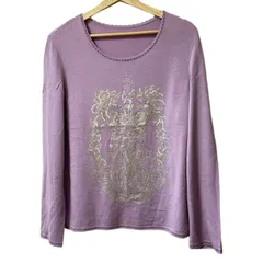 イタリヤ 長袖セーター サイズ15 L レディース - ライトパープル×シルバー クルーネック/スパンコール/ラインストーン/ラメ