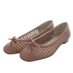 ダイアナ DIANA パンプス フラット スクエアトゥ リボンモチーフ メッシュ編み 23.5cm ピンク /YO7