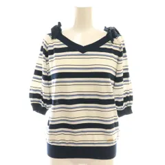 ブルーレーベルクレストブリッジ BLUE LABEL CRESTBRIDGE ボーダー 五分袖ニット カットソー 38 ホワイト ネイビー /DF ■OS