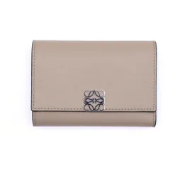 LOEWE (ロエベ) アナグラム トライフォールドウォレット コンパクトウォレット 三つ折り財布 ベージュ レザー シルバー金具